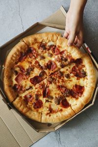High angle view of pizza on table