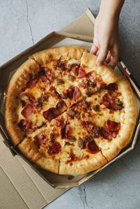 High angle view of pizza on table