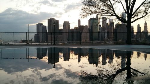 City skyline at sunset