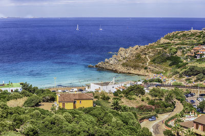 Scenic aerial view over the town of santa teresa gallura, sassari, italy