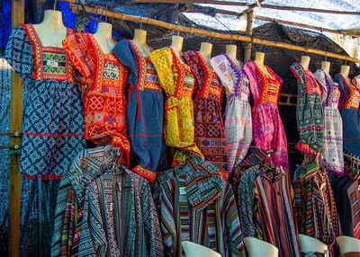 High angle view of clothes drying on street