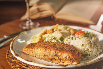 Close-up of food in plate on table