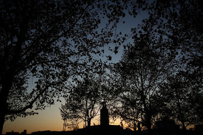 Low angle view of silhouette trees against sky at sunset