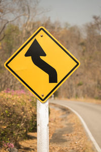 Close-up of arrow symbol against trees