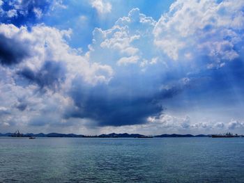 Scenic view of sea against cloudy sky