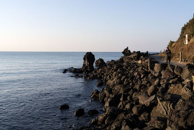 Scenic view of sea against clear sky