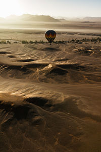 View of hot air balloon at beach