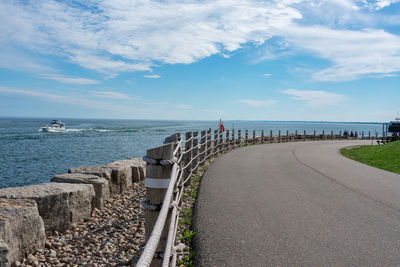 Panoramic view of road by sea against sky