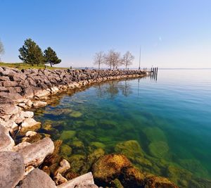 Scenic view of sea against clear sky