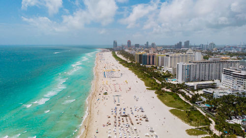 High angle view of beach against sky