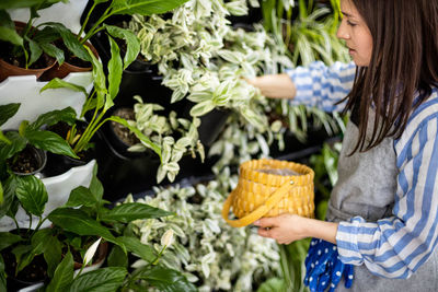 Midsection of woman holding plant