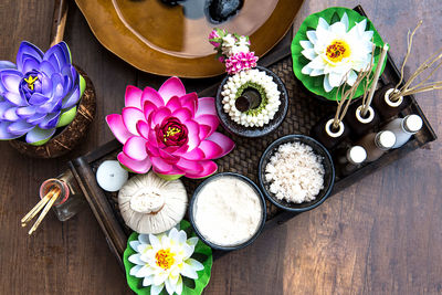 High angle view of flower bouquet on table