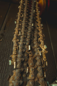 High angle view of carvings on table