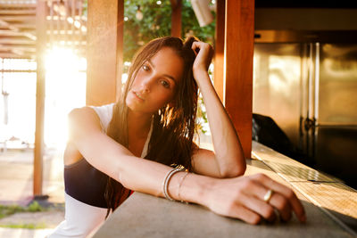 Woman portrait in tropical setting