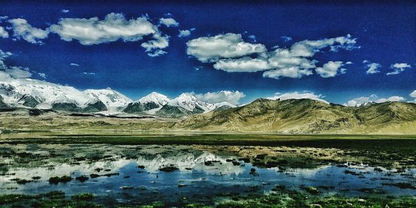 Scenic view of lake against mountain range