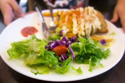 Close-up of salad in plate on table