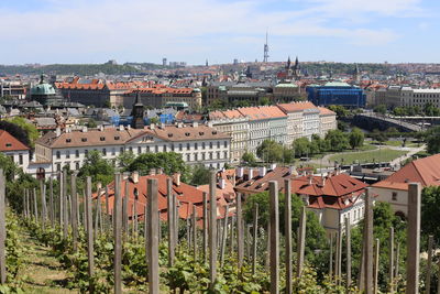 High angle view of townscape against sky