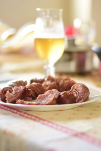 Close-up of beer in glass on table