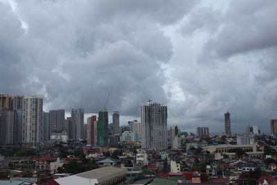 Panoramic view of city against cloudy sky