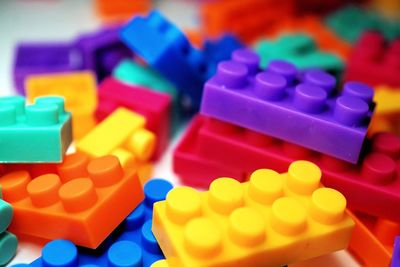 Close-up of colorful toy blocks on table