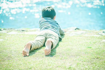 Rear view of man on beach