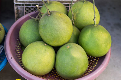 High angle view of fruits in basket at market