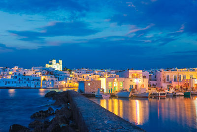 Picturesque naousa town on paros island, greece in the night