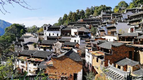 High angle view of buildings in city