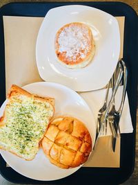 Close-up of breakfast served on table