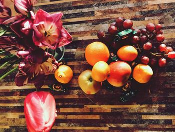 High angle view of apples on table