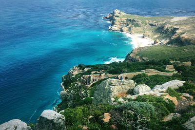 High angle view of sea and rocks