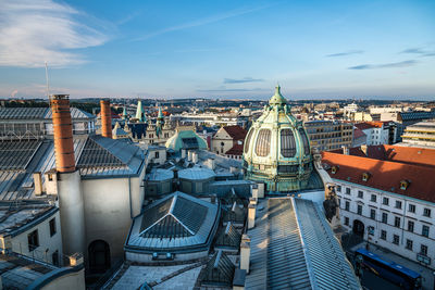 High angle view of prague city centre