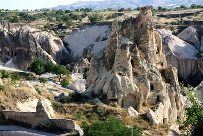 High angle view of rocks at uchisar castle