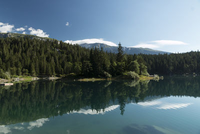 Scenic view of lake with mountains in background