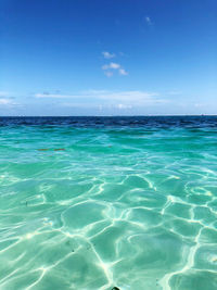 Scenic view of sea against blue sky