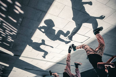 High angle view of people walking on street