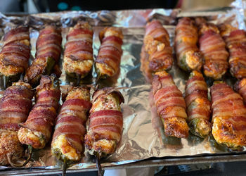 Close-up of meat on barbecue grill