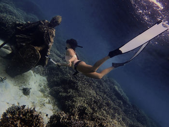 Freediving girl meeting the knights templar