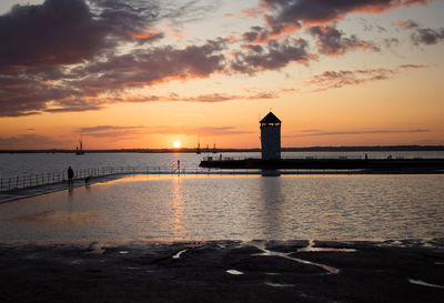 Scenic view of sea against orange sky