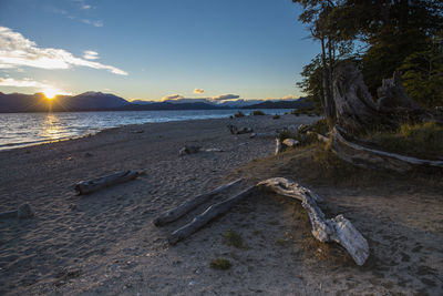 Scenic view of sunset at nahuel huapi lake in patagonia