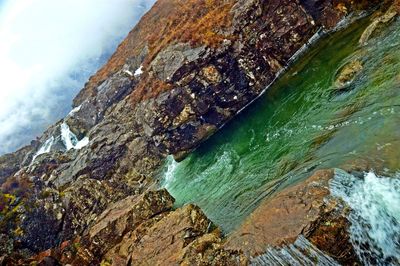 Close-up of rock formation in sea