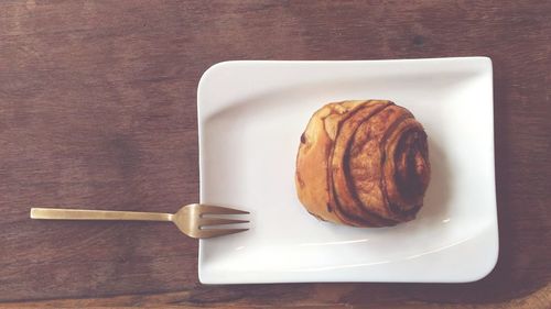 High angle view of breakfast in plate on table