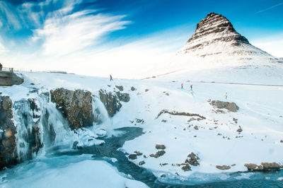 Panoramic view of snowcapped mountains against sky