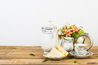 View of food on table against wall