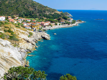 Panoramic shot of sea against blue sky