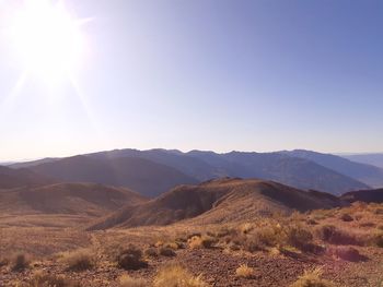 Scenic view of mountains against clear sky