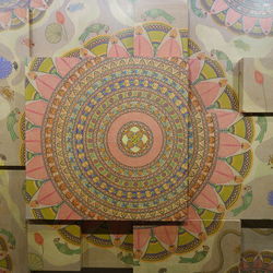 Multi colored floral pattern on tiled floor