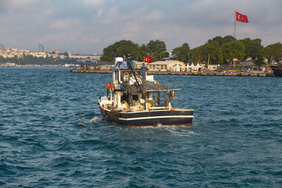 View of a fishing boat bosphore istanbul turkey