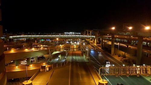 High angle view of illuminated bridge at night