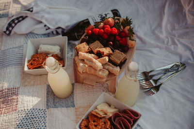 High angle view of food on table